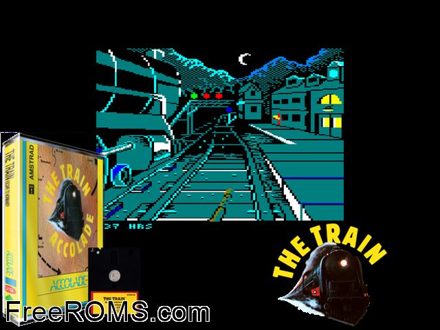 Train, The (UK) (1988) [h1] Amstrad CPC game showing 3D box cover and gameplay screenshot